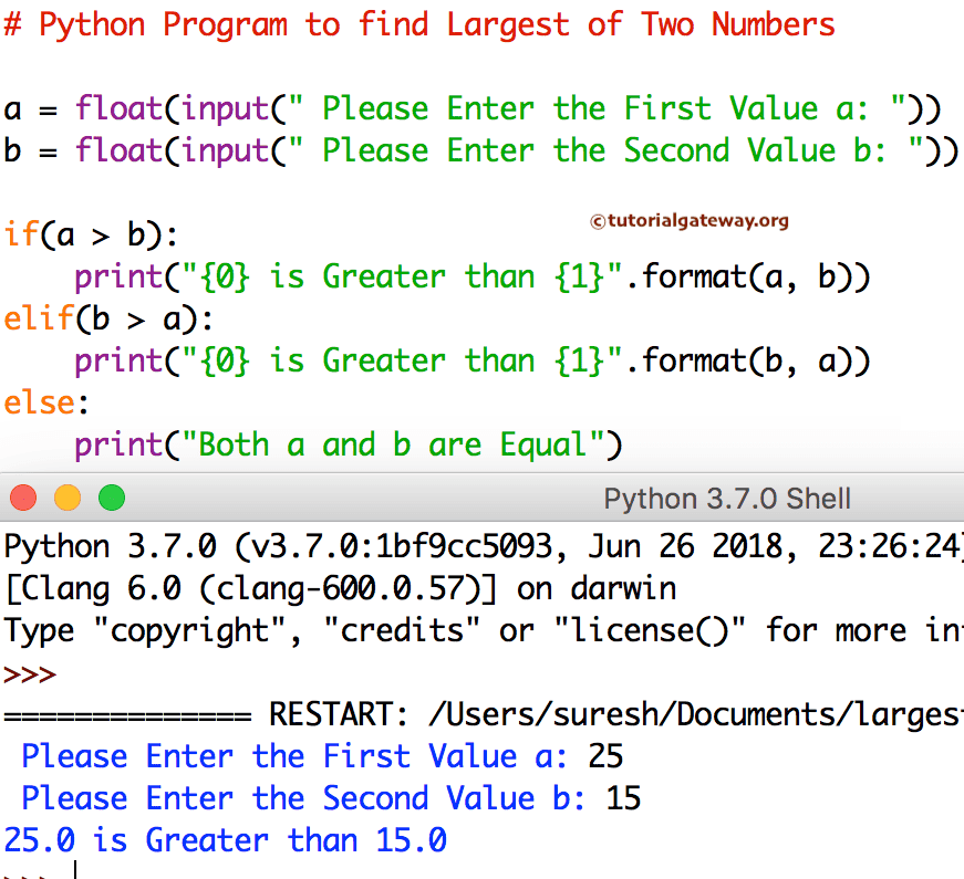 Python Program to find Largest of Two Numbers