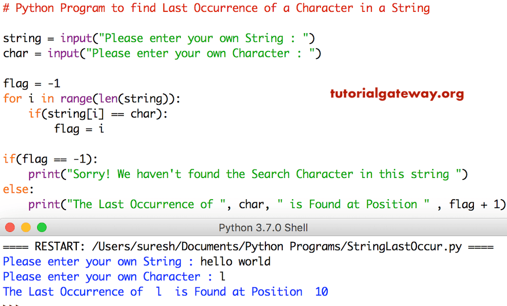 Python Program to find Last Occurrence of a Character in a String