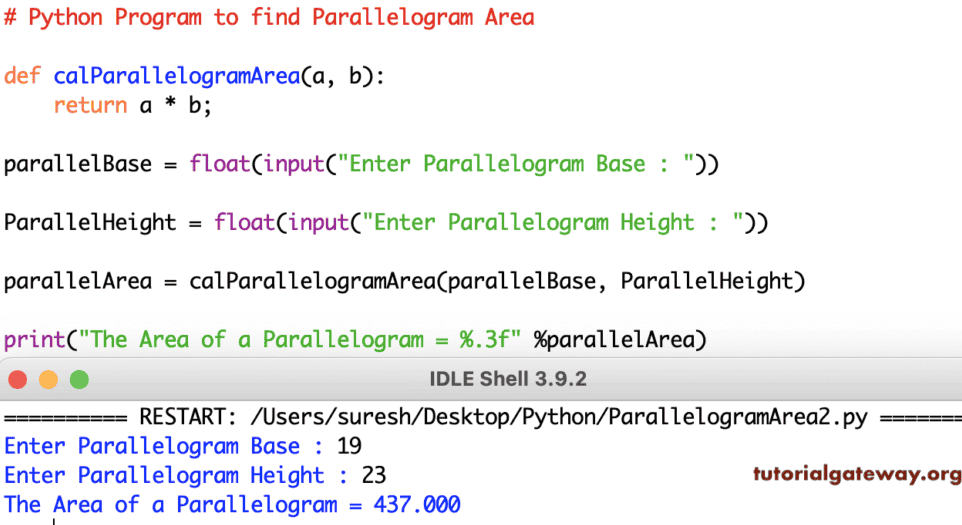 Python Program to find Parallelogram Area