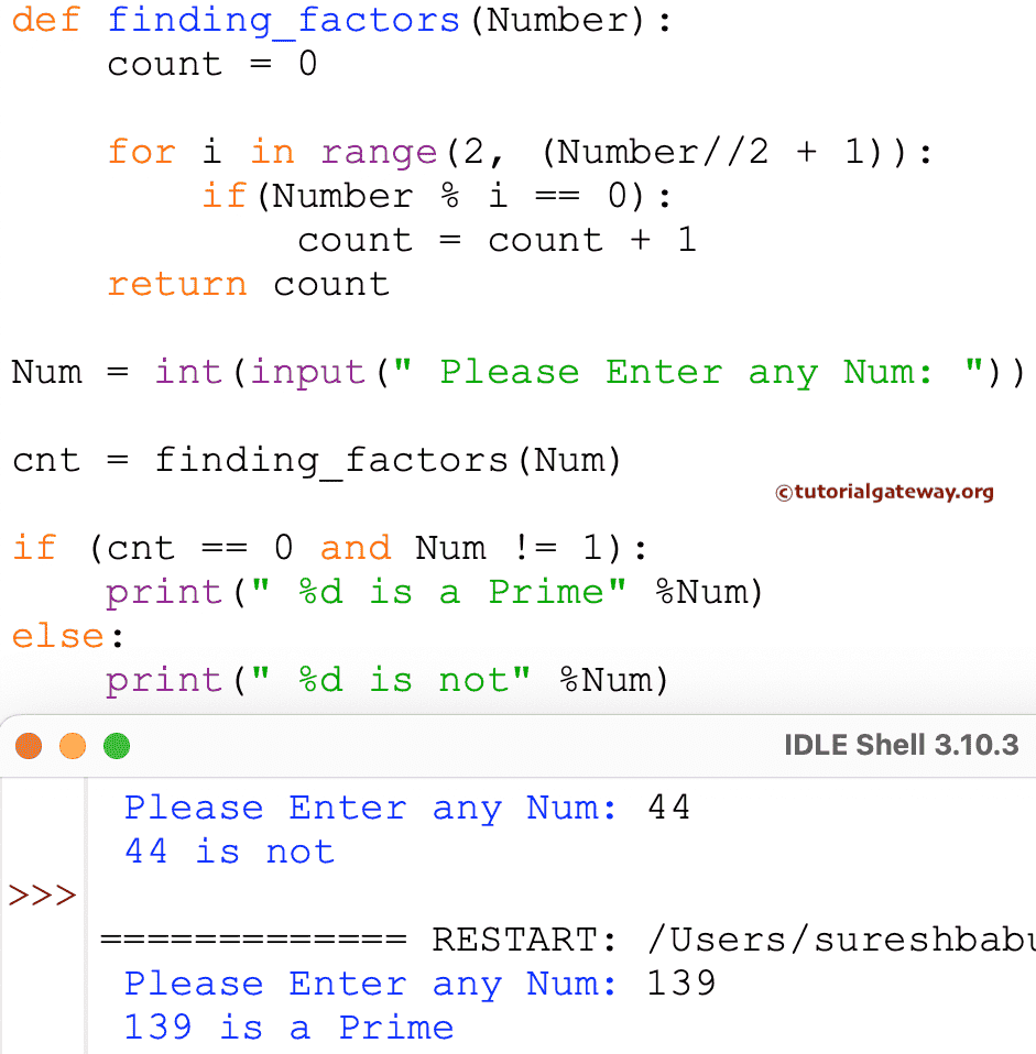 Program to find Prime Number using Functions
