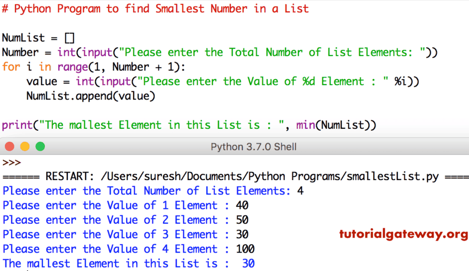 find Smallest Number in a List 2