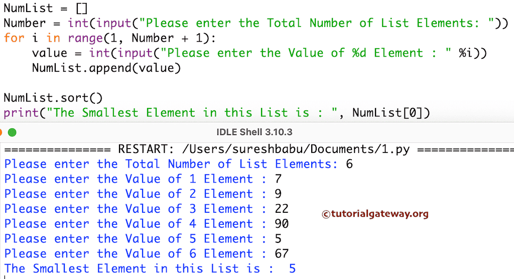 Python Program to find Smallest Number in a List  using sort function