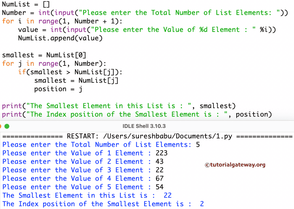Python Program to find Smallest Number in a List  using for loop