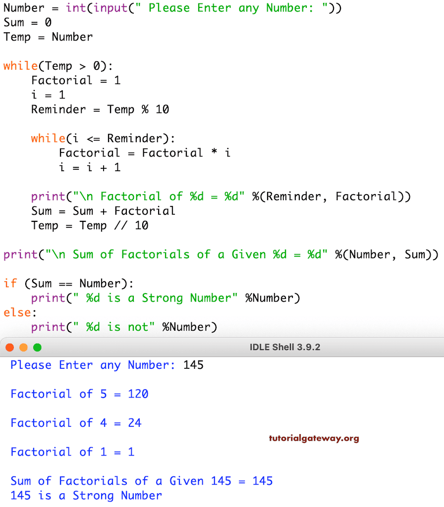 Python Program to find Strong Number