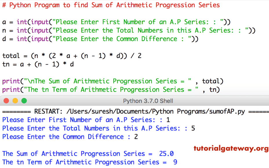 Python Program to find Sum of Arithmetic Progression Series