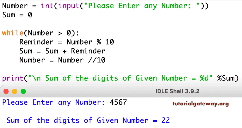 Python Program to find Sum of Digits of a Number using While Loop