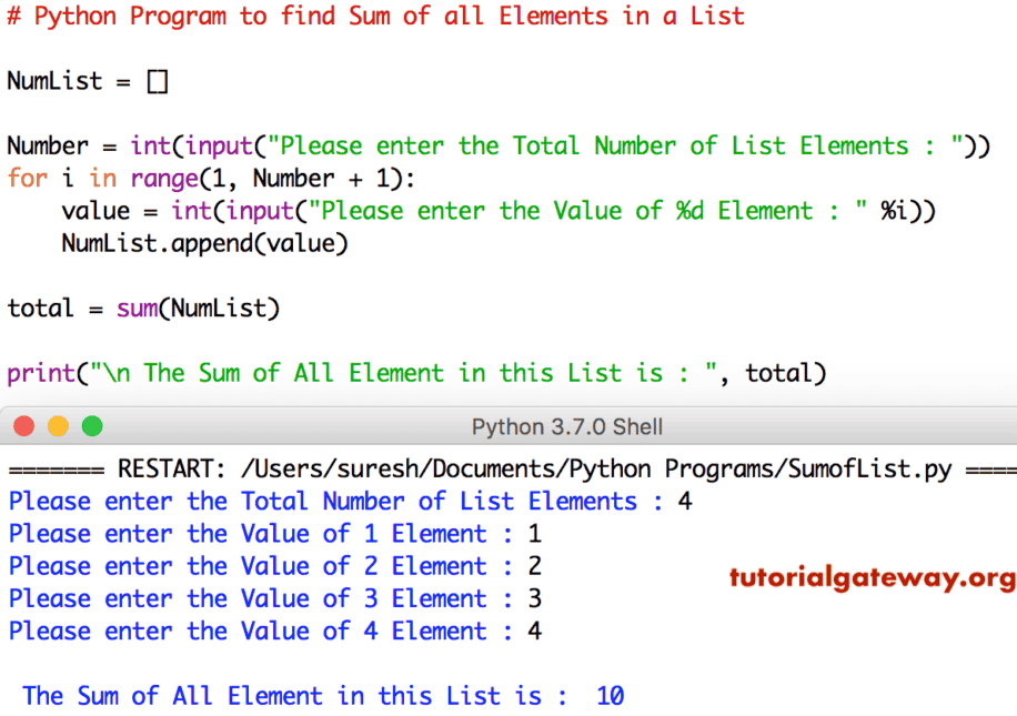 Python Program to find Sum of Elements in a List