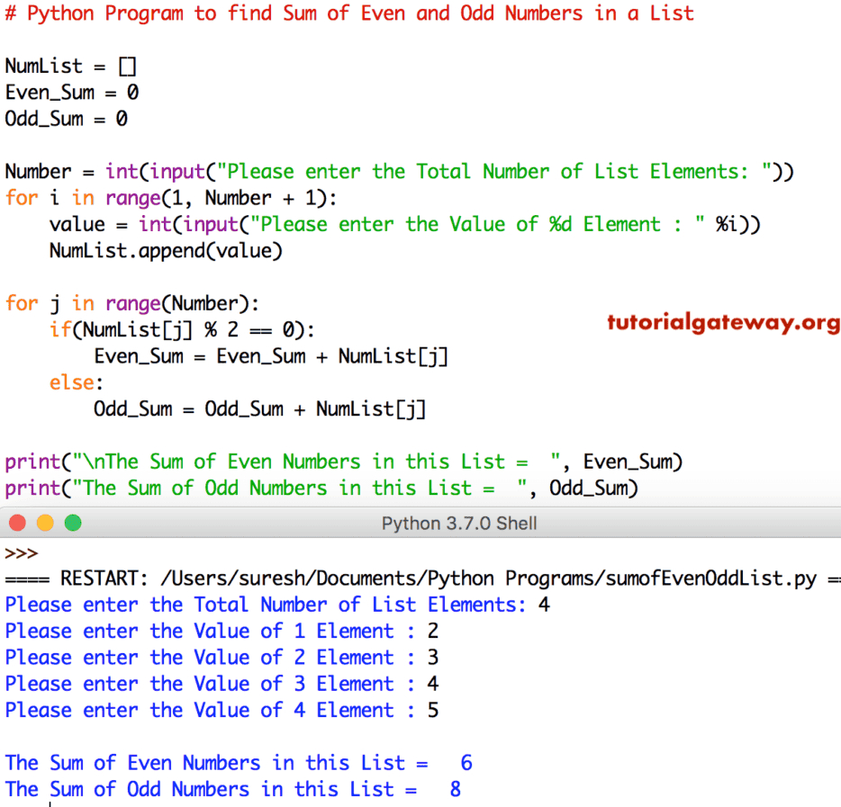 Python Program to find Sum of Even and Odd Numbers in a List