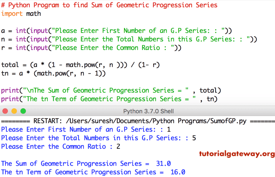 Python Program to find Sum of Geometric Progression Series