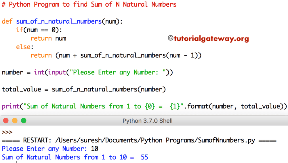 Python Program to find Sum of N Natural Numbers 4