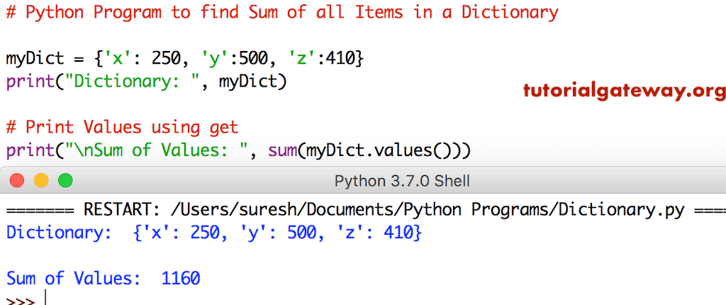 Python Program to find Sum of all Items in a Dictionary