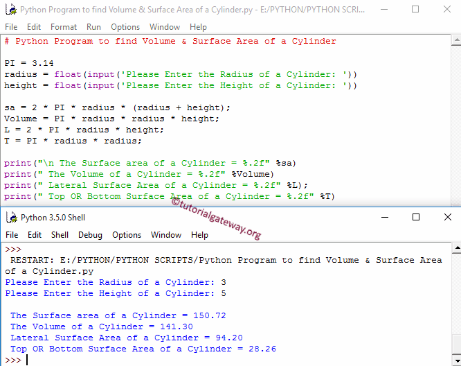 Python Program to find Volume & Surface Area of a Cylinder