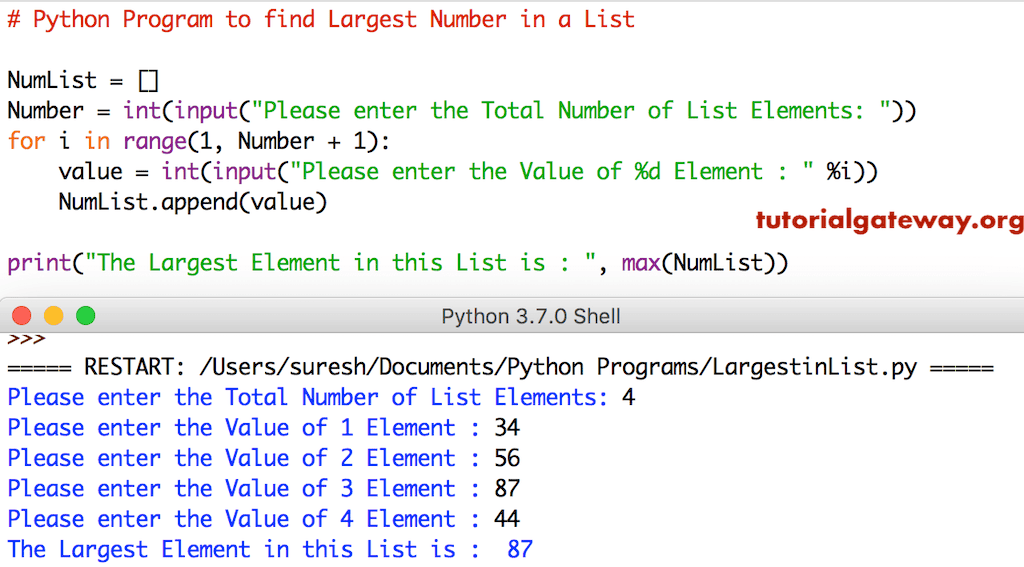 Python Program to find Largest Number in a List 