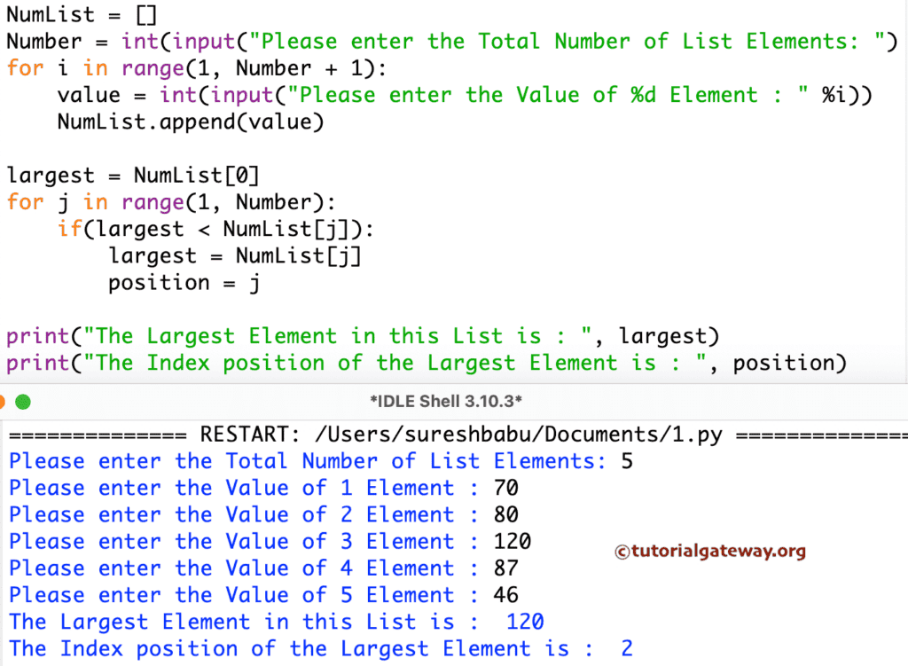 Program to find the Largest Number in a List using for loop
