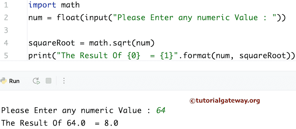 Program to find the Square root of a Number using sqrt()