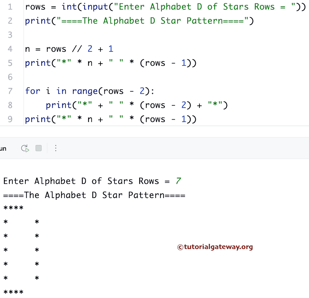 Python Program to print Alphabet D star pattern