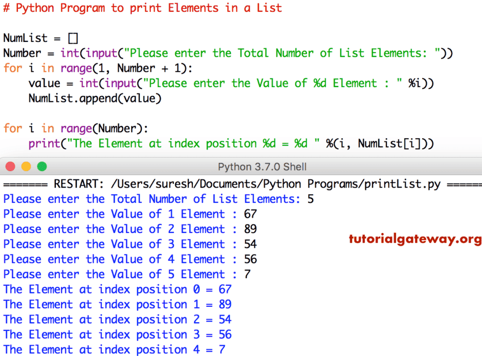Python Program to print Elements in a List 5