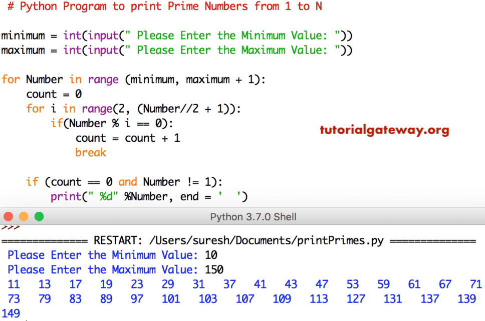 Python Program to print Prime Numbers from 1 to 100