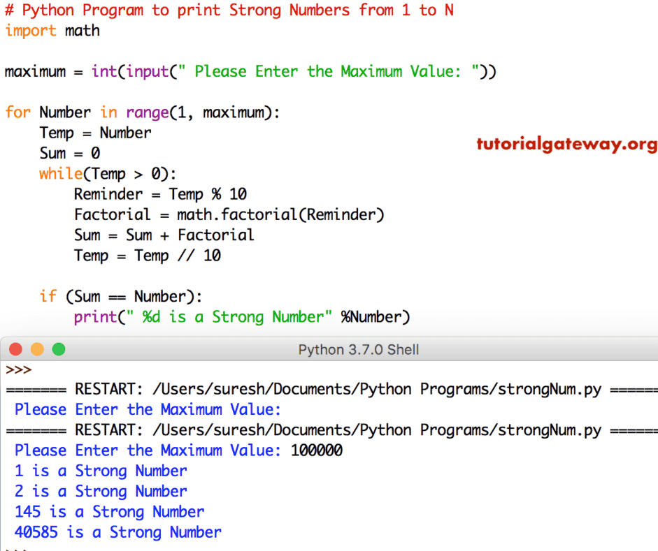 Python Program to print Strong Numbers from 1 to 100