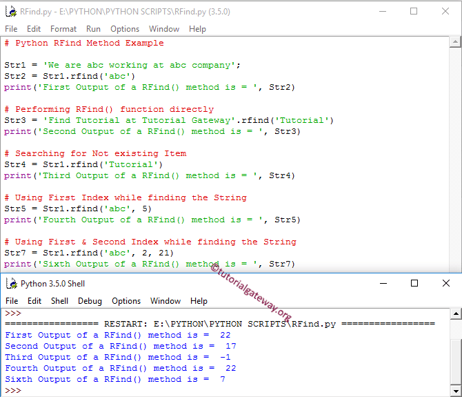 string RFind Function Example