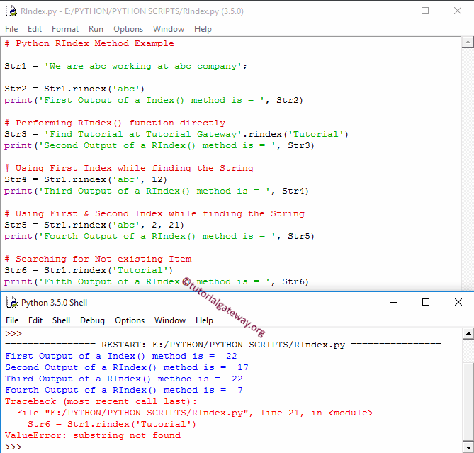 rindex string function