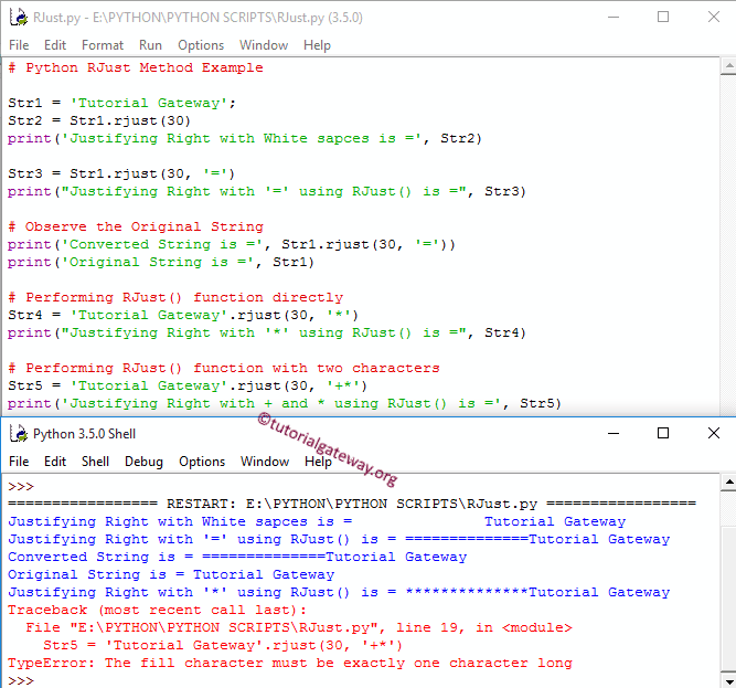 rjust Function Example