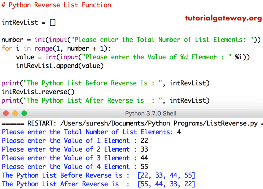 Reverse List Function Example