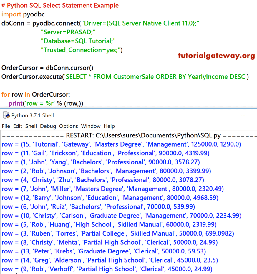 Order By DESC or Descending Example