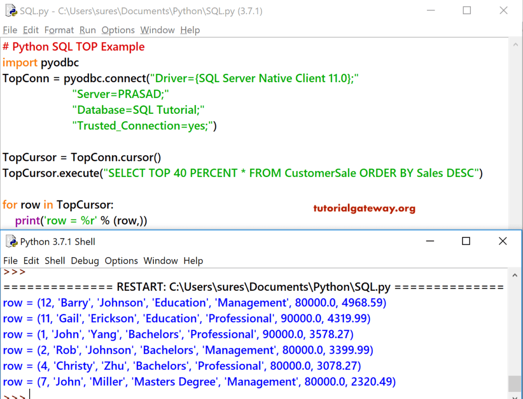 Python SQL Select Top Percentage Example