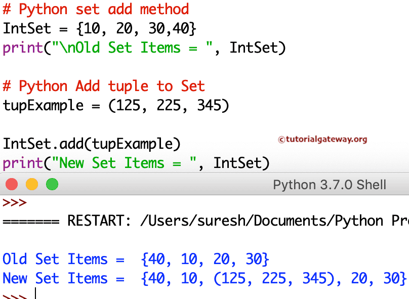 set add Function Example