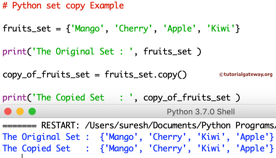 set copy Function Example