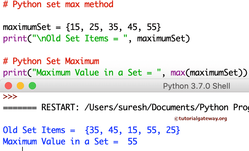 set max method Example
