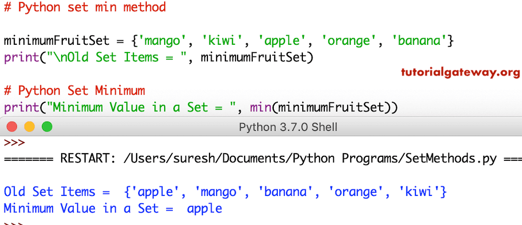 set min method Example