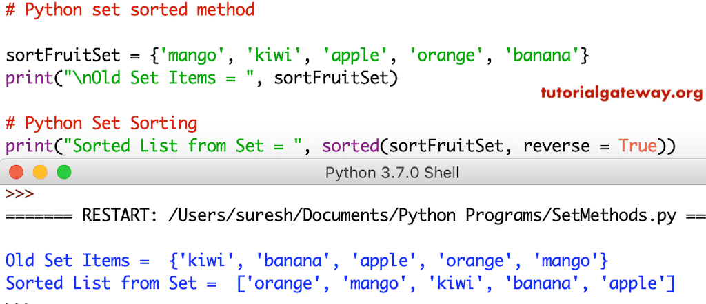 set sorted method Example