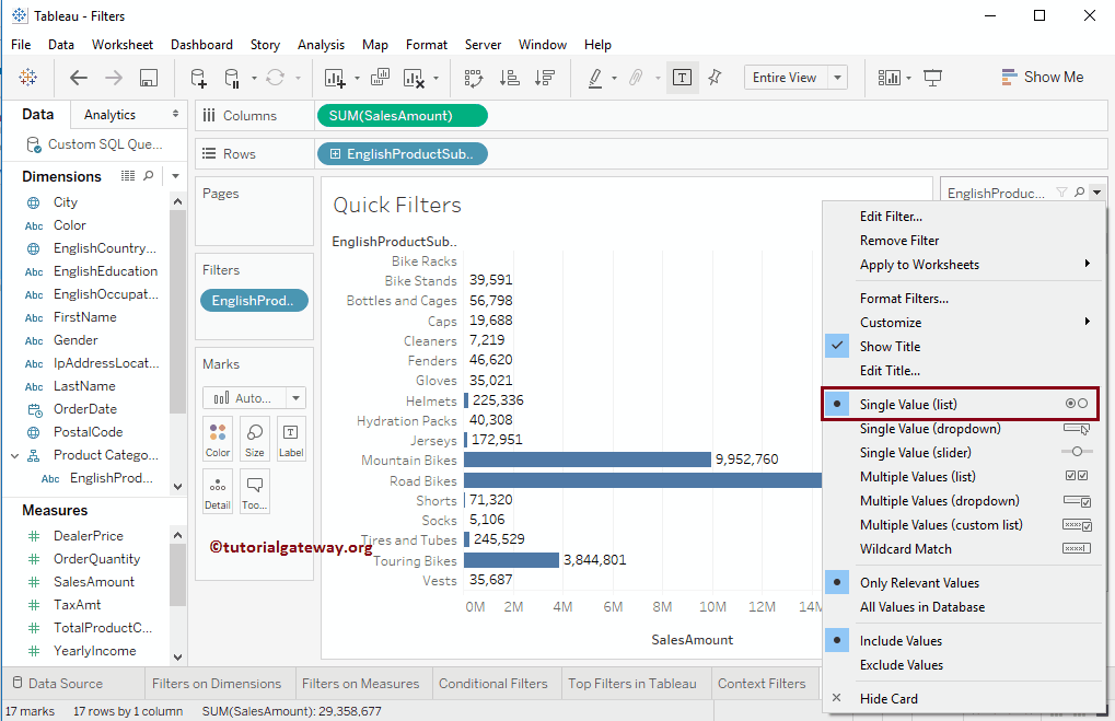 Quick Filter Single Value (List)