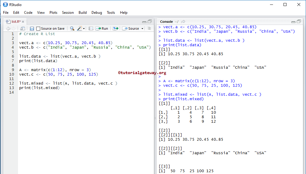 Creating R List using Matrix, Vectors 3