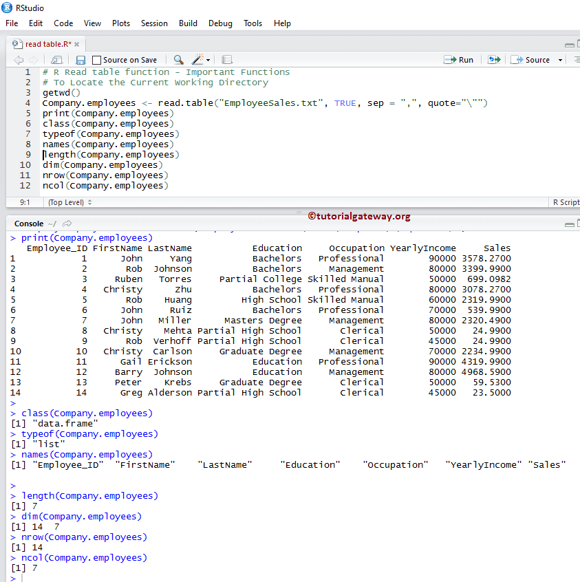 Read table Function 7