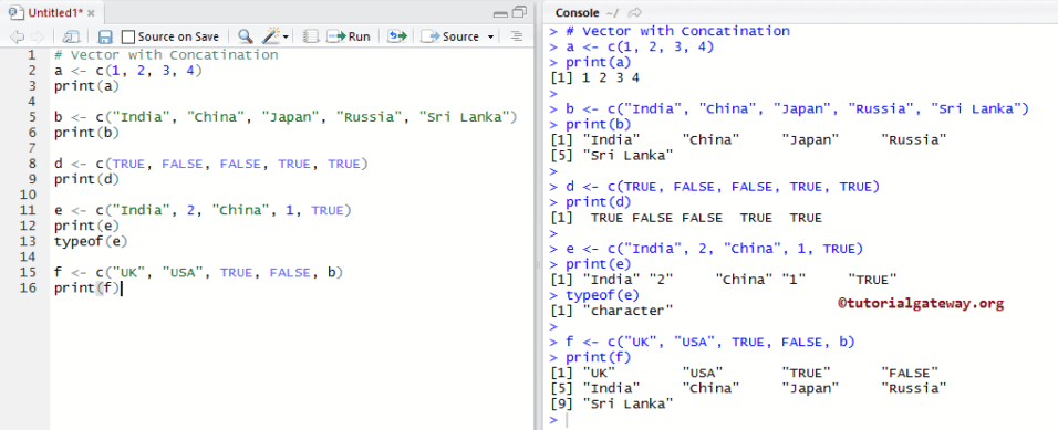 Creating Vector using concatenation c 4