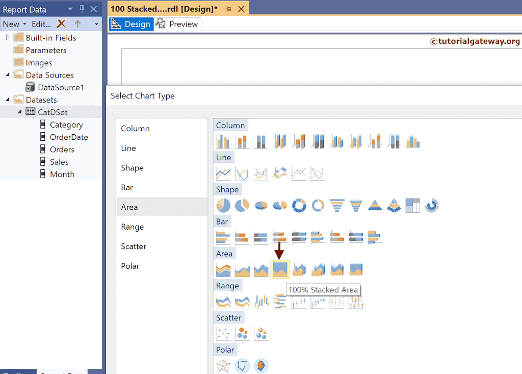Choose 100% Stacked Area Chart