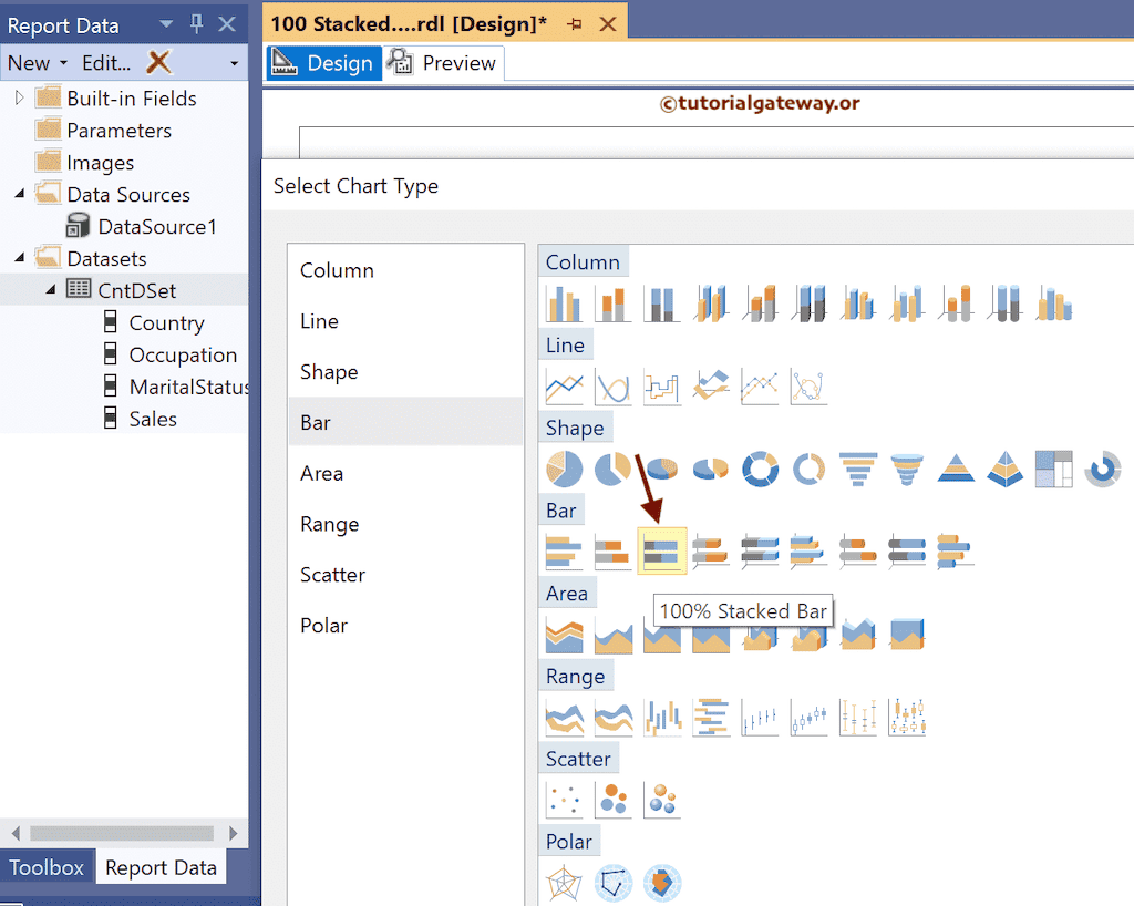 Choose 100% Stacked Bar Chart