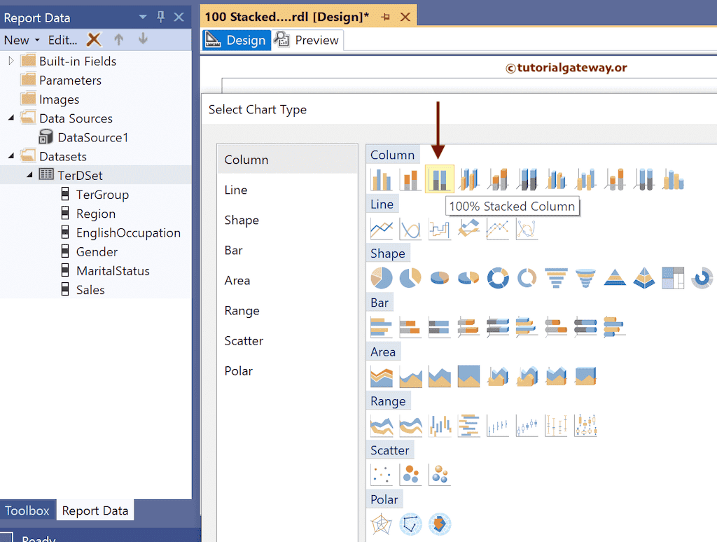 Choose the 100% Stacked Column Chart