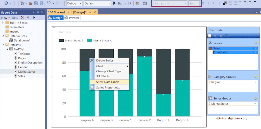 Show DataLabels in 100% Stacked Column Chart