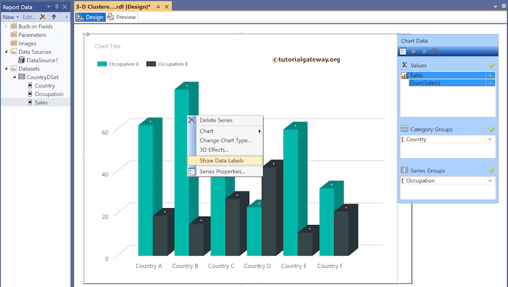 Show Data labels in SSRS 3-D Clustered Column Chart