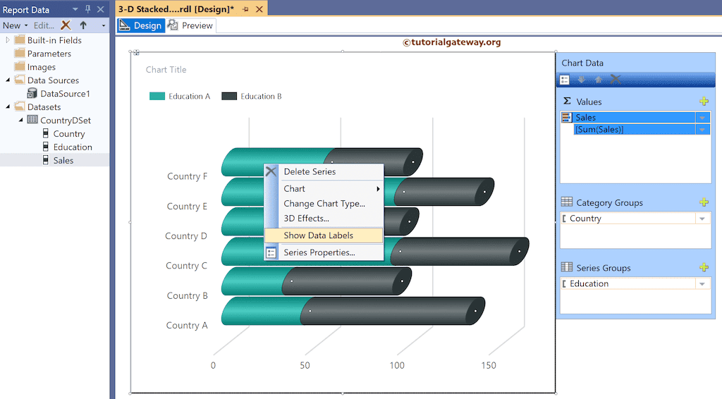 Show Data labels in SSRS 3D Stacked Horizontal Cylinder Chart