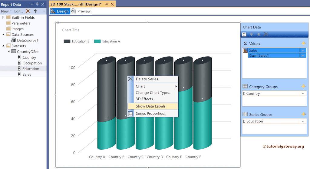 Show Data Labels in SSRS 3D 100% Stacked Cylinder Chart