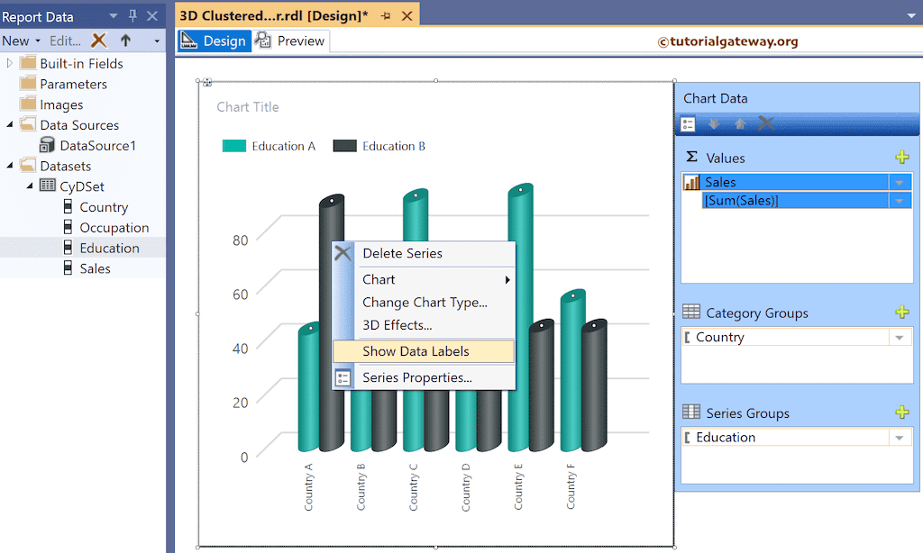Show Data labels in SSRS 3-D Clustered Cylinder Chart
