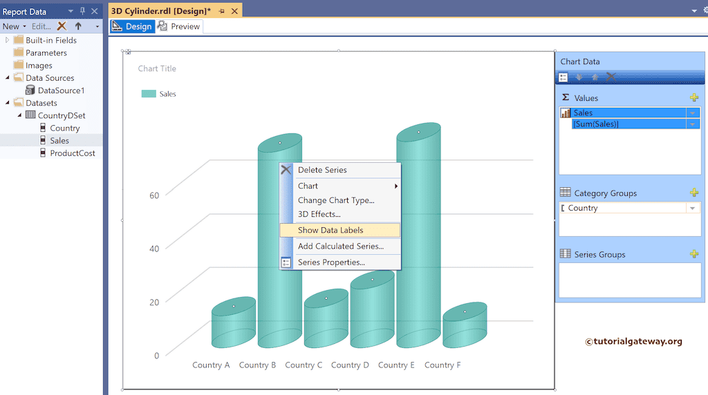 Show Data Labels in SSRS 3D Cylinder Chart