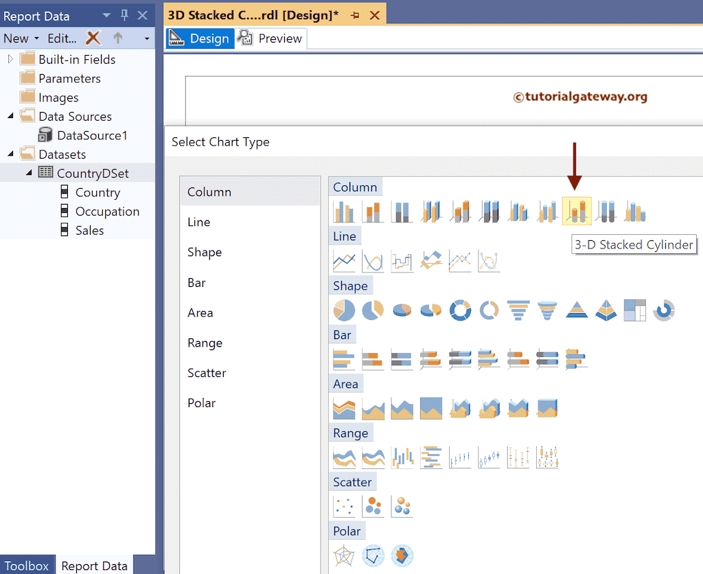 Choose 3-D Stacked Cylinder Chart