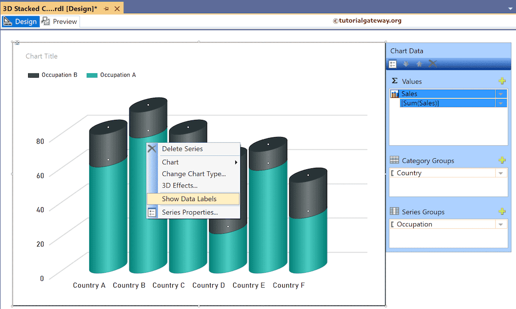 Show Data Labels in 3-D Stacked Cylinder Chart