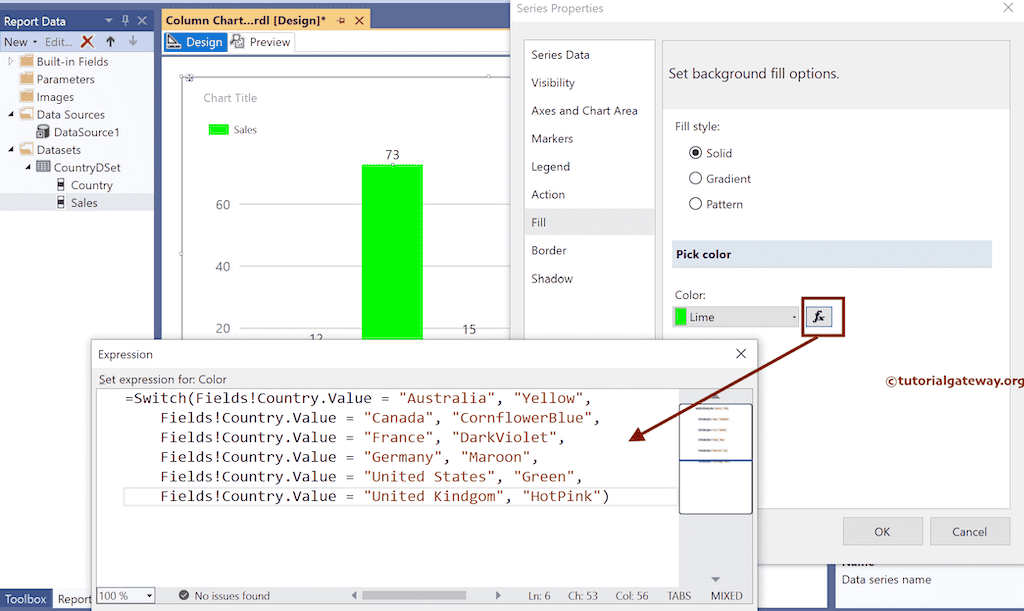 Switch Case Expression to Add Custom Colors to Column Chart
